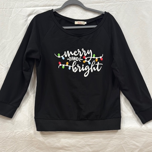 Black Sweatshirt with Merry & Bright Print for the Holidays - Picture 1 of 2